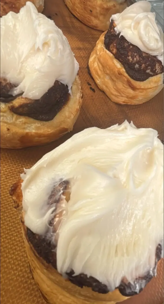 Frosted cinnamon rolls fresh from the oven